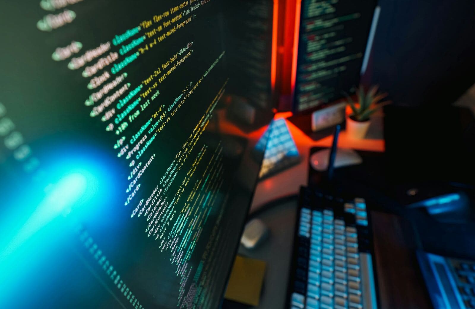 Code on a monitor in a dark room