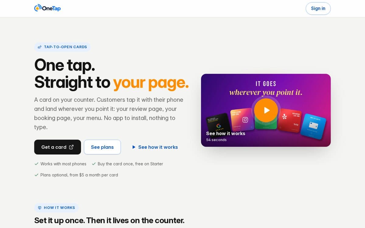 OneTap home page